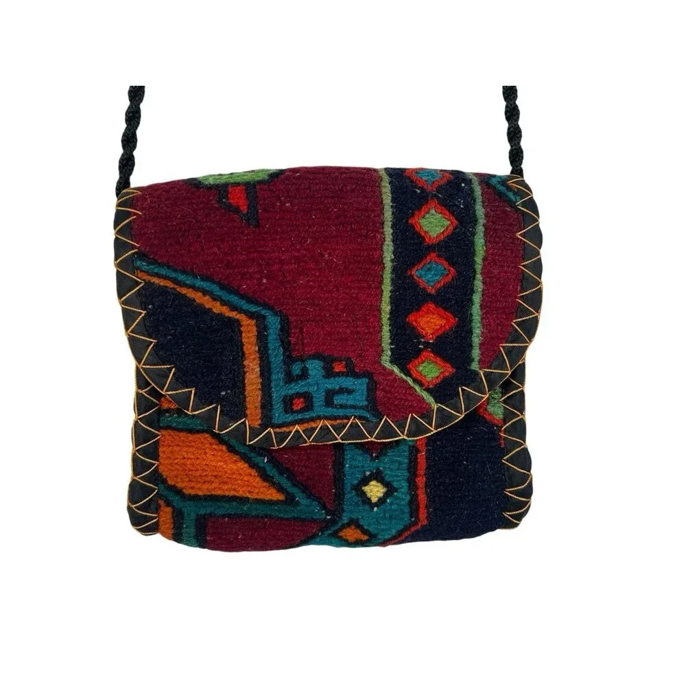 vtg Persian gilim hand woven wool kilim tribal messenger rug‎ bag sz M